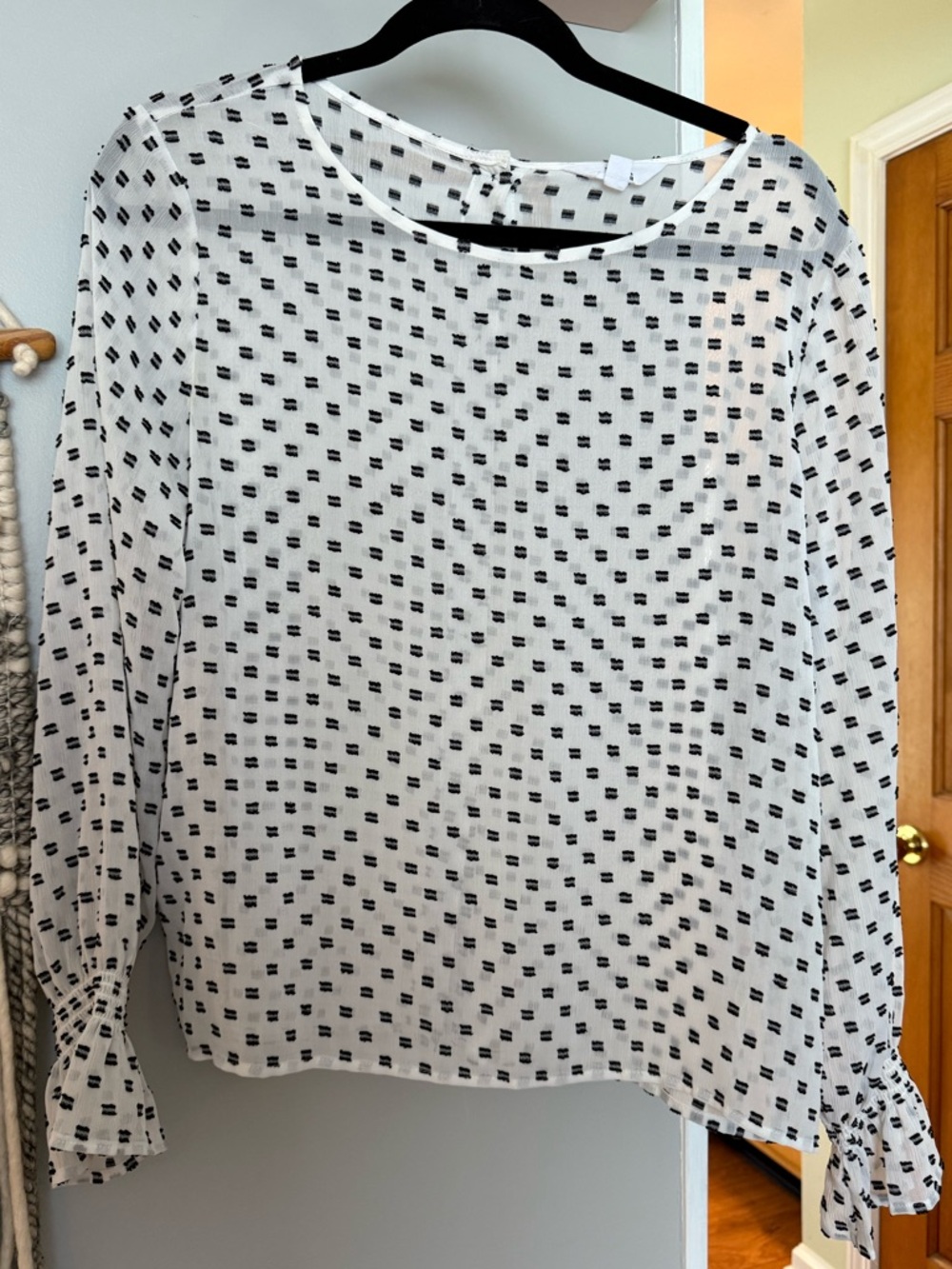 BB Dakota White Sheer Blouse with Black Dot Grid Size Medium M